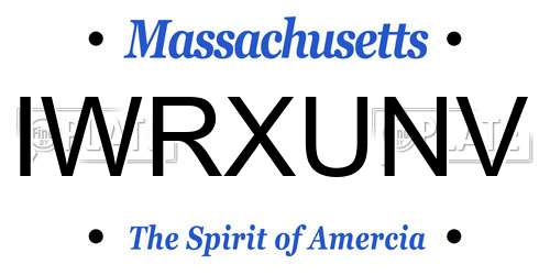 IWRXUNV Massachusetts License Plate