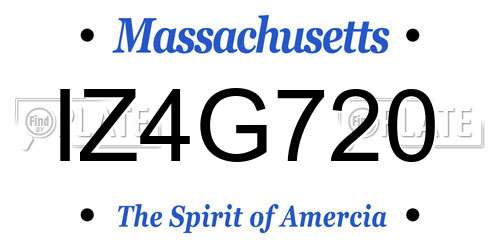 IZ4G720 Massachusetts License Plate