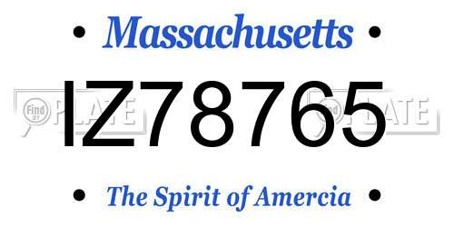 IZ78765 Massachusetts License Plate