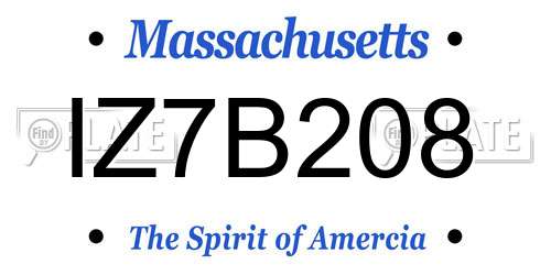 IZ7B208 Massachusetts License Plate