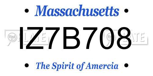 IZ7B708 Massachusetts License Plate