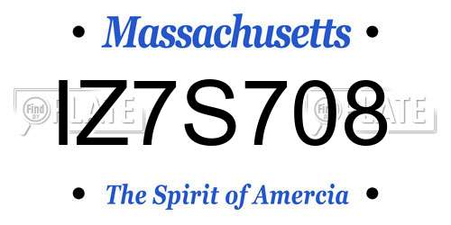 IZ7S708 Massachusetts License Plate