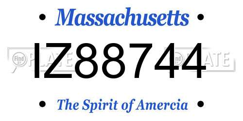 IZ88744 Massachusetts License Plate