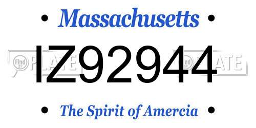 IZ92944 Massachusetts License Plate