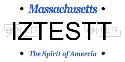 IZTESTT Massachusetts License Plate
