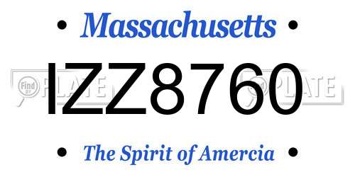 IZZ8760 Massachusetts License Plate