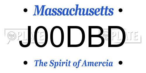 J00DBD Massachusetts License Plate