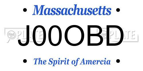 J00OBD Massachusetts License Plate