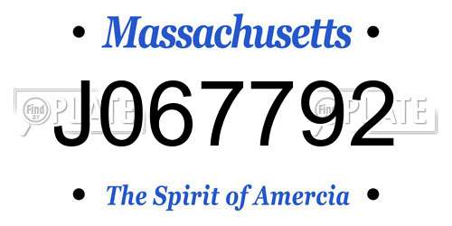 J067792 Massachusetts License Plate