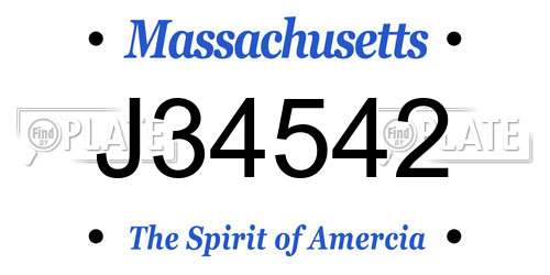 J34542 Massachusetts License Plate