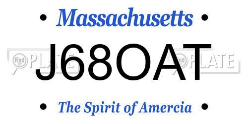J68OAT Massachusetts License Plate