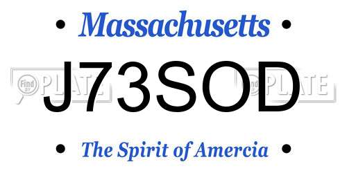 J73SOD Massachusetts License Plate