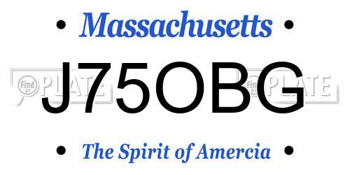 J75OBG Massachusetts License Plate