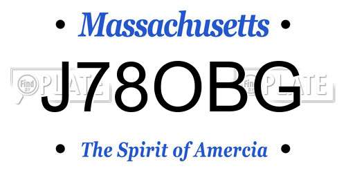 J78OBG Massachusetts License Plate