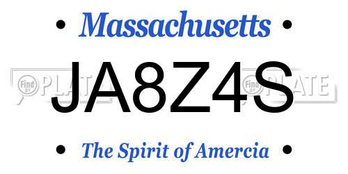 JA8Z4S Massachusetts License Plate