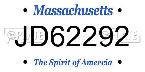 JD62292 Massachusetts License Plate