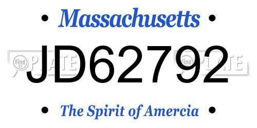 JD62792 Massachusetts License Plate