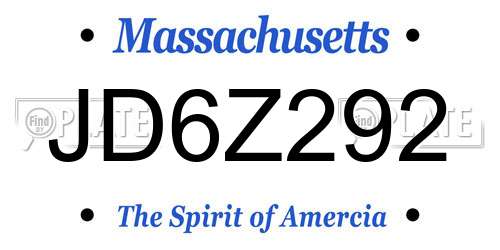 JD6Z292 Massachusetts License Plate