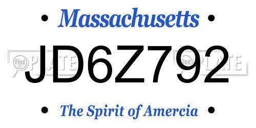 JD6Z792 Massachusetts License Plate