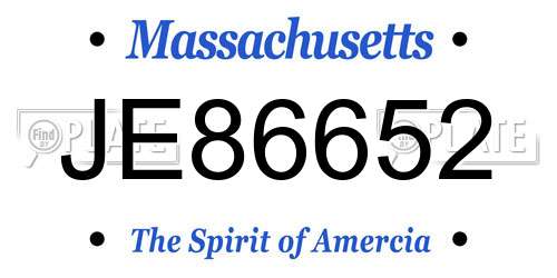 JE86652 Massachusetts License Plate