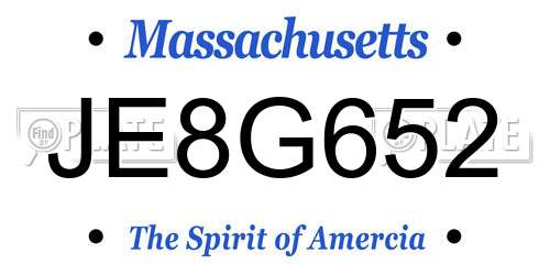 JE8G652 Massachusetts License Plate