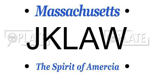 JKLAW Massachusetts License Plate