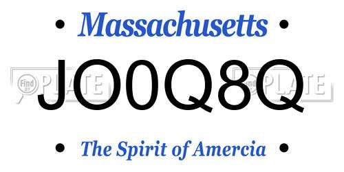 JO0Q8Q Massachusetts License Plate
