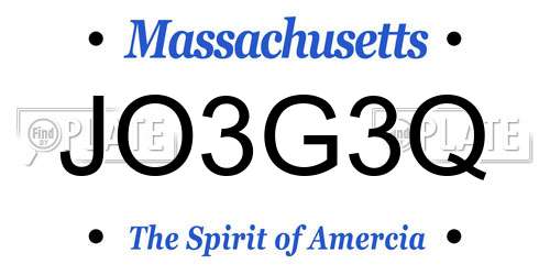 JO3G3Q Massachusetts License Plate