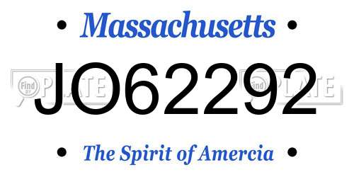 JO62292 Massachusetts License Plate