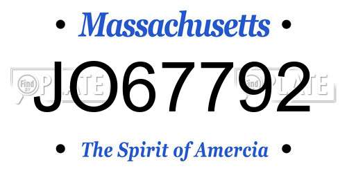 JO67792 Massachusetts License Plate