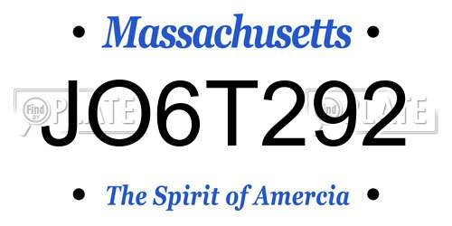 JO6T292 Massachusetts License Plate