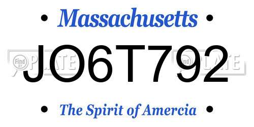 JO6T792 Massachusetts License Plate