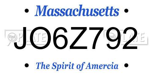 JO6Z792 Massachusetts License Plate