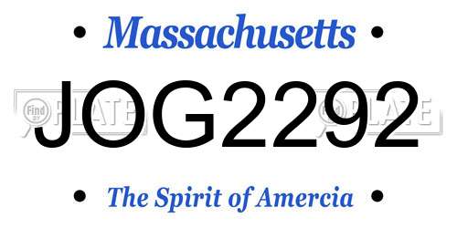 JOG2292 Massachusetts License Plate