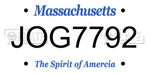 JOG7792 Massachusetts License Plate