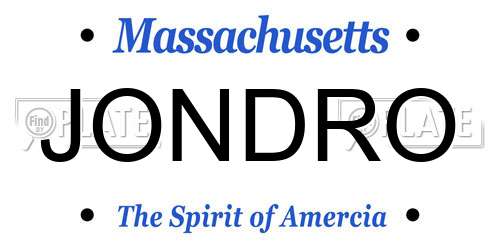 JONDRO Massachusetts License Plate