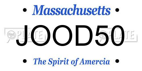 JOOD50 Massachusetts License Plate