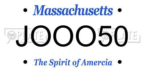 JOOO50 Massachusetts License Plate