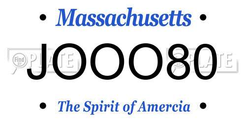 JOOO80 Massachusetts License Plate