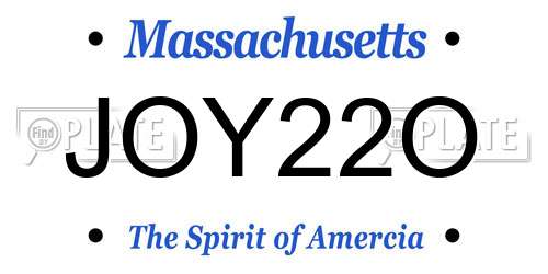 JOY22O Massachusetts License Plate