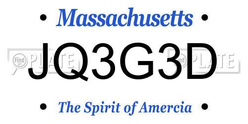 JQ3G3D Massachusetts License Plate
