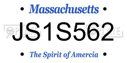 JS1S562 Massachusetts License Plate