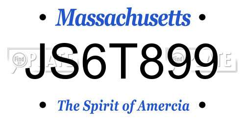 JS6T899 Massachusetts License Plate