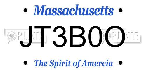 JT3B0O Massachusetts License Plate