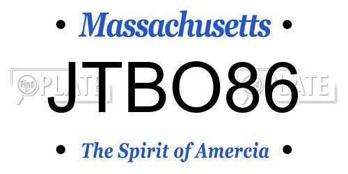 JTBO86 Massachusetts License Plate