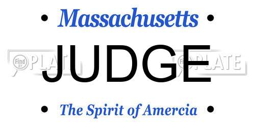 JUDGE Massachusetts License Plate