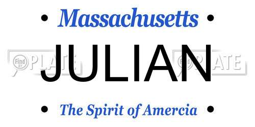 JULIAN Massachusetts License Plate
