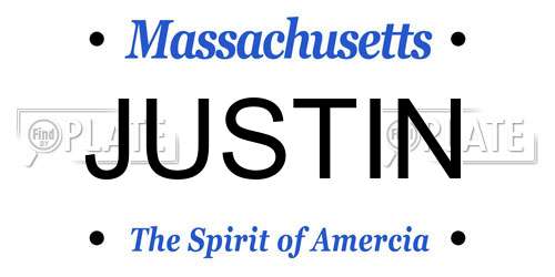 JUSTIN Massachusetts License Plate
