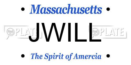 JWILL Massachusetts License Plate