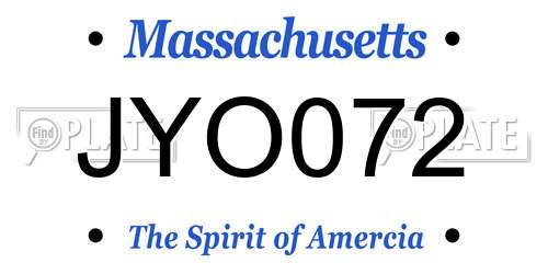 JYO072 Massachusetts License Plate